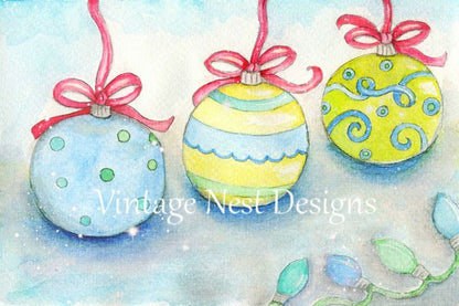 Christmas Bulbs No.1 Digital Prints Watercolor Painting image 0