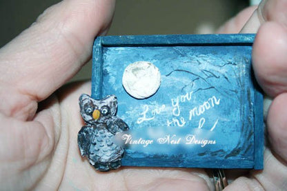 Love You to the Moon No.1:1 Dollhouse Miniature Handmade Wooden Framed Art image 2