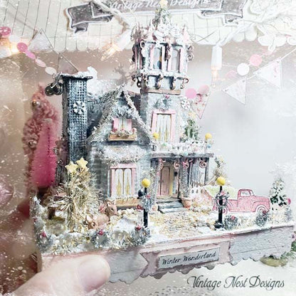 Victorian Mansion Putz Glitter Holiday Dollhouse House No.1 Handmade image 2