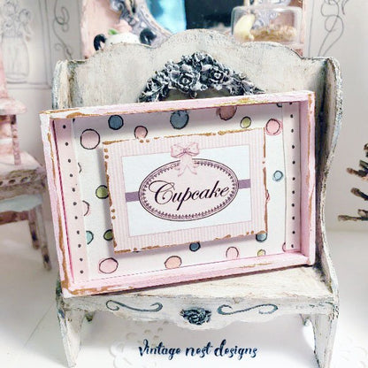 Cupcake Sign No.3 Dollhouse Miniature Handmade image 0