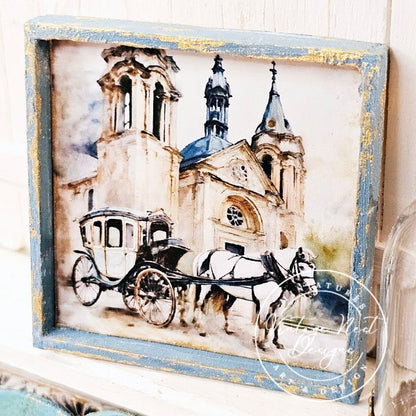 Horse and Carriage No.1:1 Dollhouse Miniature Handmade Wooden Framed Art image 4
