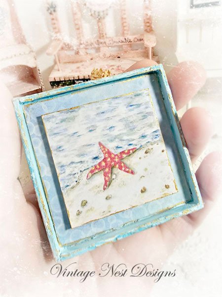 Starfish Ashore No.1:2 Dollhouse Miniature Handmade Wooden Framed Art image 1