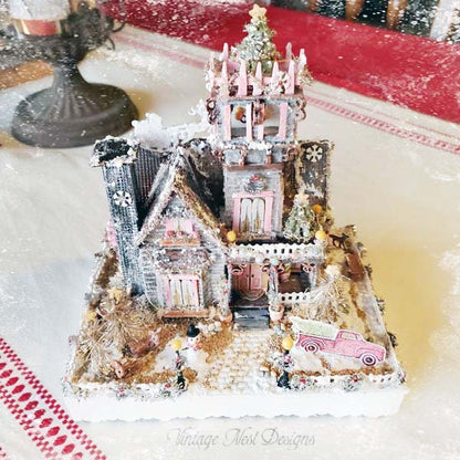 Victorian Mansion Putz Glitter Holiday Dollhouse House No.1 Handmade image 12