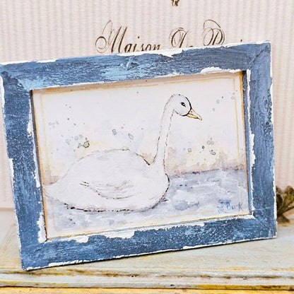 Swan No.2:2 Dollhouse Miniature Handmade Wooden Framed Art image 3
