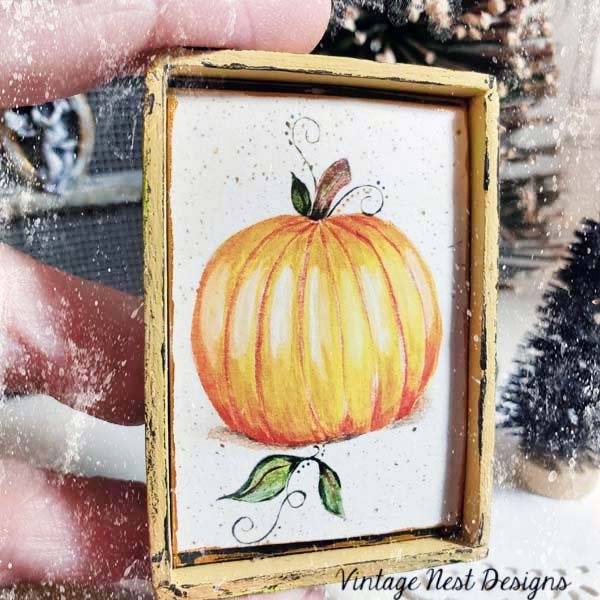 Pumpkins No.2:1 Dollhouse Miniature Handmade Wooden Framed Art image 1