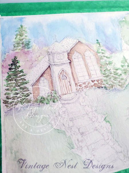 Church in the Woods No.2 Digital Prints Watercolor Painting image 13