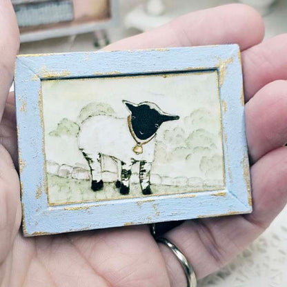 Nursery Lamb No.1:2 Dollhouse Miniature Handmade Wooden Framed Art image 3