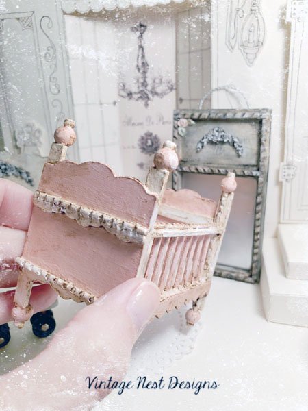 Baby Antique Style Crib No.8 Handmade Dollhouse Miniature image 2