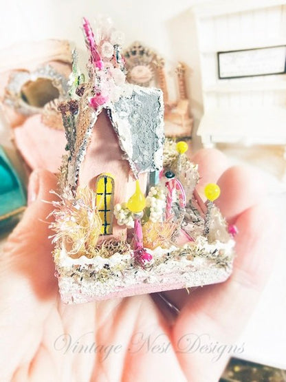 Miniature Christmas Putz Glitter Holiday House No.7 Handmade image 7