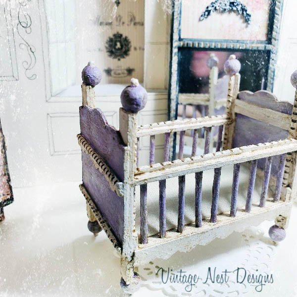 Baby Antique Style Crib No.5 Handmade Dollhouse Miniature image 8