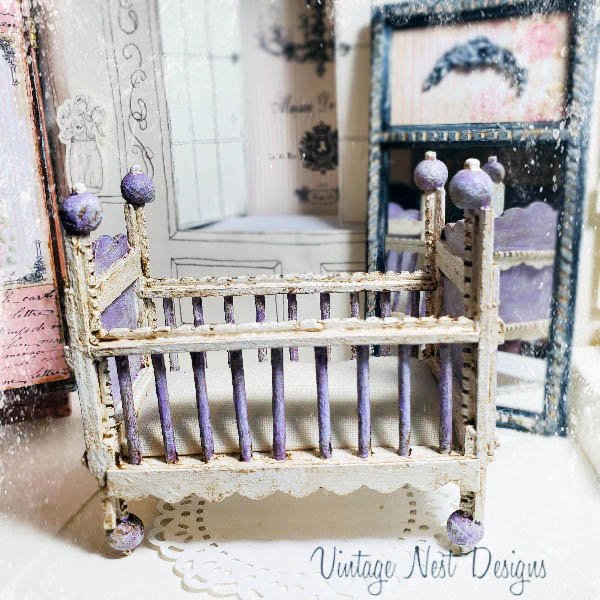 Baby Antique Style Crib No.5 Handmade Dollhouse Miniature image 0