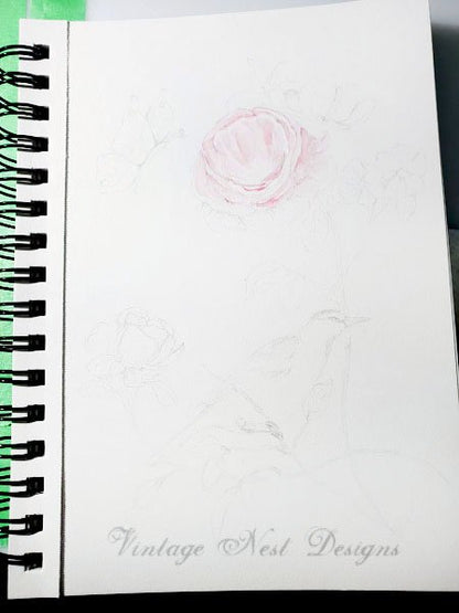Bird Nest Roses No.5:1 Digital Prints Watercolor Painting image 6