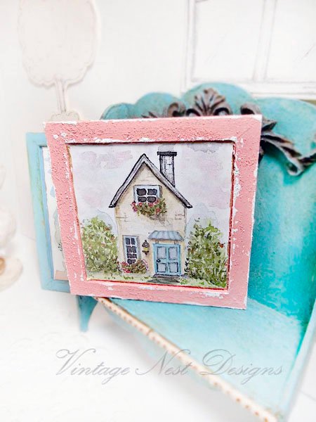 Cottage House No.3:1 Dollhouse Miniature Handmade Wooden Framed Art image 3