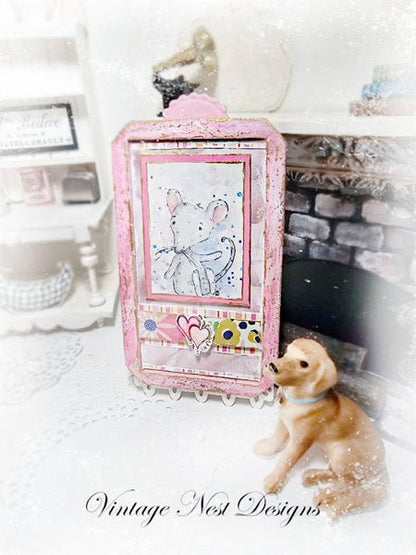 Mouse No.6:2 Dollhouse Miniature Handmade Wooden Framed Art image 2