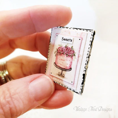 Cake No.7:6 Dollhouse Miniature Handmade Wooden Framed Art image 1