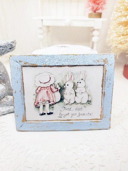 Don't Forget your Baskets No.1:1 Dollhouse Miniature Handmade Wooden Framed Art image 0