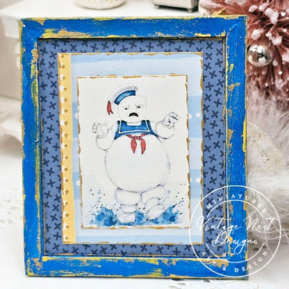 Stay Puft No.1:2 Dollhouse Miniature Handmade Wooden Framed Art image 1