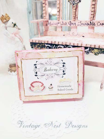 Bakery Sweets No.4:3 Dollhouse Miniature Handmade Wooden Framed Art image 0