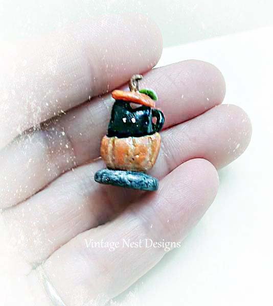 Porcelain Cat in a Pumpkin No.1 Dollhouse Miniature Handmade image 2