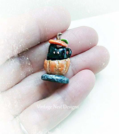 Porcelain Cat in a Pumpkin No.1 Dollhouse Miniature Handmade image 2