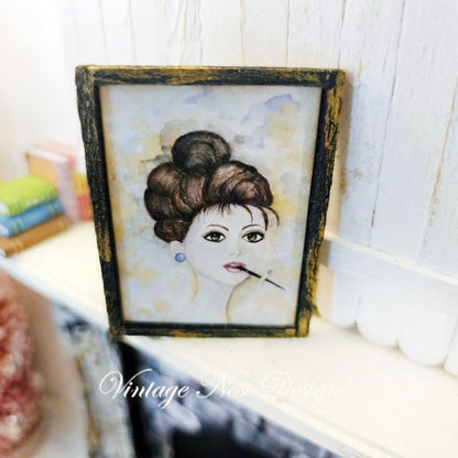 Audrey Hepburn No.1:3 Dollhouse Miniature Handmade Wooden Framed Art image 5