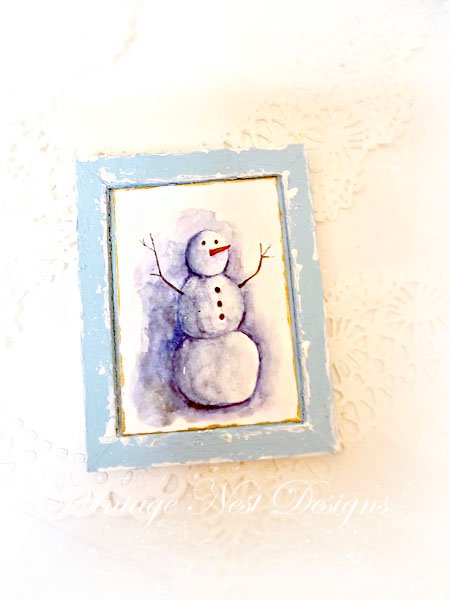 Snowman No.1:1 Dollhouse Miniature Handmade Wooden Framed Art image 2