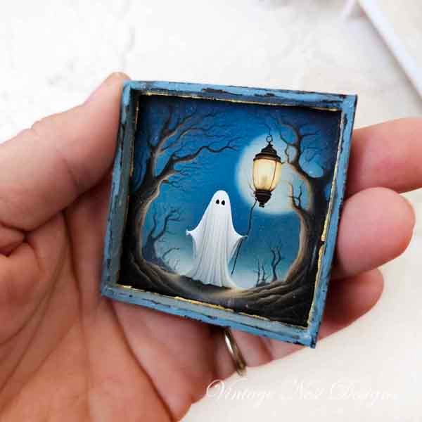 Ghost Lantern No.1:1 Dollhouse Miniature Handmade Wooden Framed Art image 3