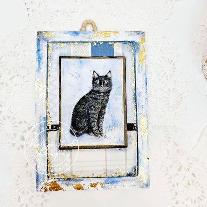 Black Cat No.6:3 Dollhouse Miniature Handmade Wooden Framed Art image 2