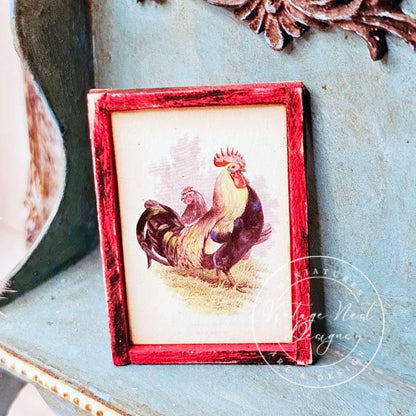 Rooster No.2:1 Dollhouse Miniature Handmade Wooden Framed Art image 9