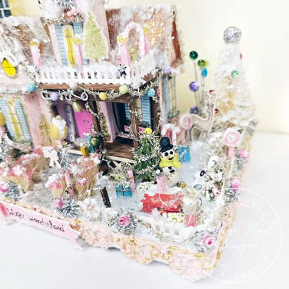 Miniature Christmas Victorian Mansion No.3 Putz Glitter Holiday Handmade One of a Kind image 4