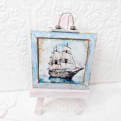 Ship Sailing Away No.1:1 Dollhouse Miniature Handmade Wooden Framed Art image 4