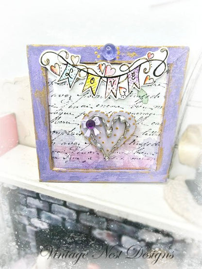 Valentine Heart No.4:2 Dollhouse Miniature Handmade Framed Art image 1