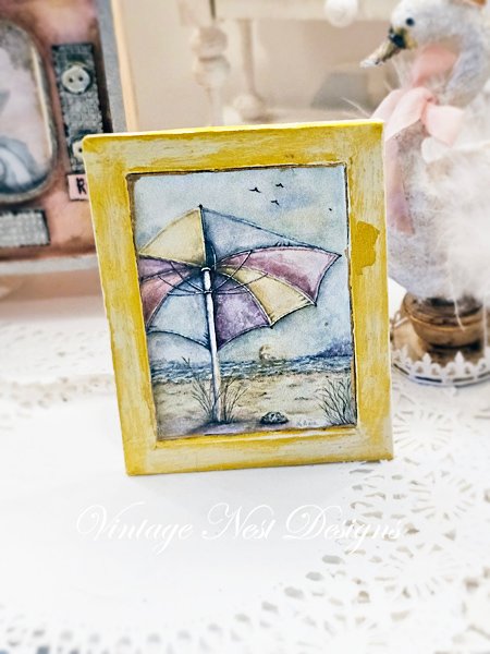 Summer Sunset No.1:1 Dollhouse Miniature Handmade Wooden Framed Art image 5