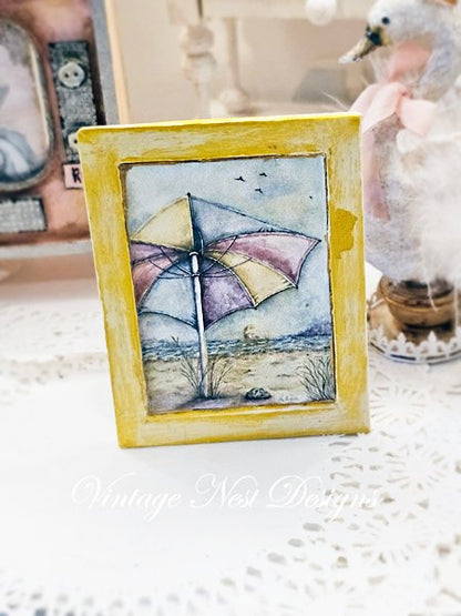 Summer Sunset No.1:1 Dollhouse Miniature Handmade Wooden Framed Art image 5
