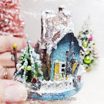 Christmas Putz Glitter Holiday House No.5 Handmade image 6