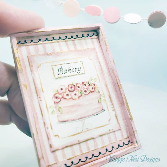 Cake No.4:2 Dollhouse Miniature Handmade Wooden Framed Art image 1