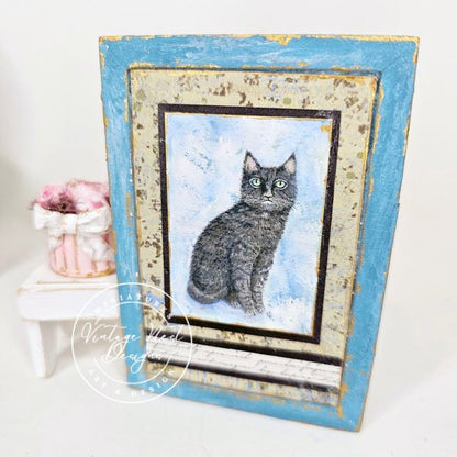 Black Cat No.6:4 Dollhouse Miniature Handmade Wooden Framed Art image 2