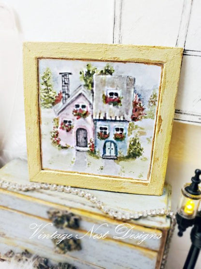 Cottage House No.2:1 Dollhouse Miniature Handmade Wooden Framed Art image 0