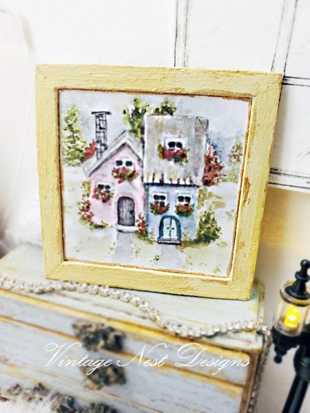 Cottage House No.2:1 Dollhouse Miniature Handmade Wooden Framed Art image 0