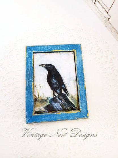 Old Crow No.1:3 Dollhouse Miniature Handmade Wooden Framed Art image 3