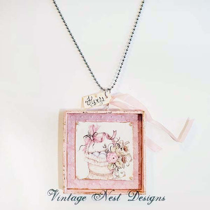 Basket of Flowers No.1:3 Dollhouse Miniature Handmade Wooden Framed Art image 1