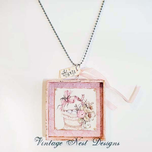 Basket of Flowers No.1:3 Dollhouse Miniature Handmade Wooden Framed Art image 1