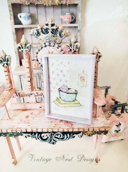 Bath Soaps No.1:1 Dollhouse Miniature Handmade Wooden Framed Art image 1