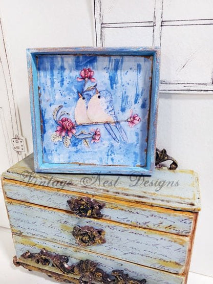 Two Tweets No.1:1 Dollhouse Miniature Handmade Wooden Framed Art image 1