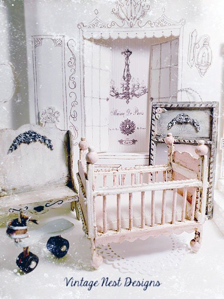 Baby Antique Style Crib No.8 Handmade Dollhouse Miniature image 0