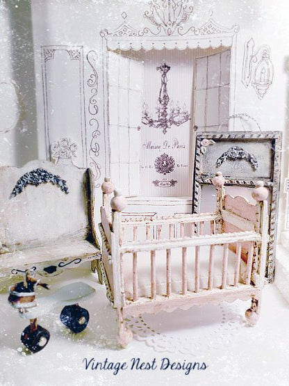 Baby Antique Style Crib No.8 Handmade Dollhouse Miniature image 0