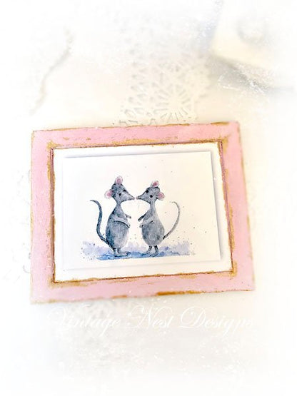Mice No.8:2 Dollhouse Miniature Handmade Wooden Framed Art image 4