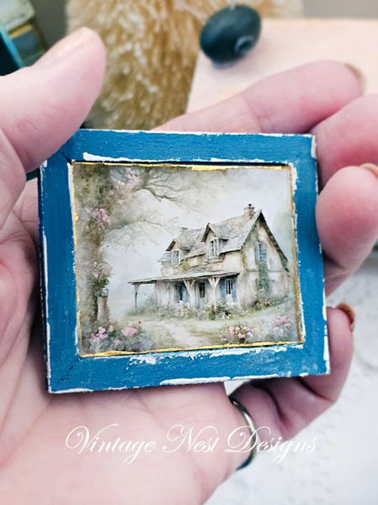 Cottage Farmhouse No.21:1 Dollhouse Miniature Handmade Wooden Framed Art image 3