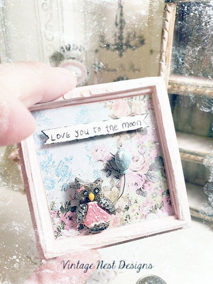 Love You to the Moon Owl No.2 Dollhouse Miniature Handmade image 2