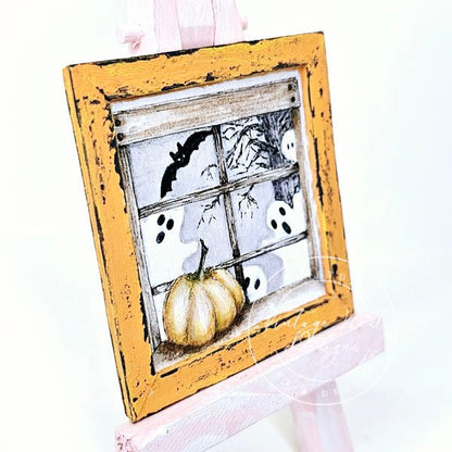 Halloween Ghosts No.1:3 Dollhouse Miniature Handmade Wooden Framed Art image 5
